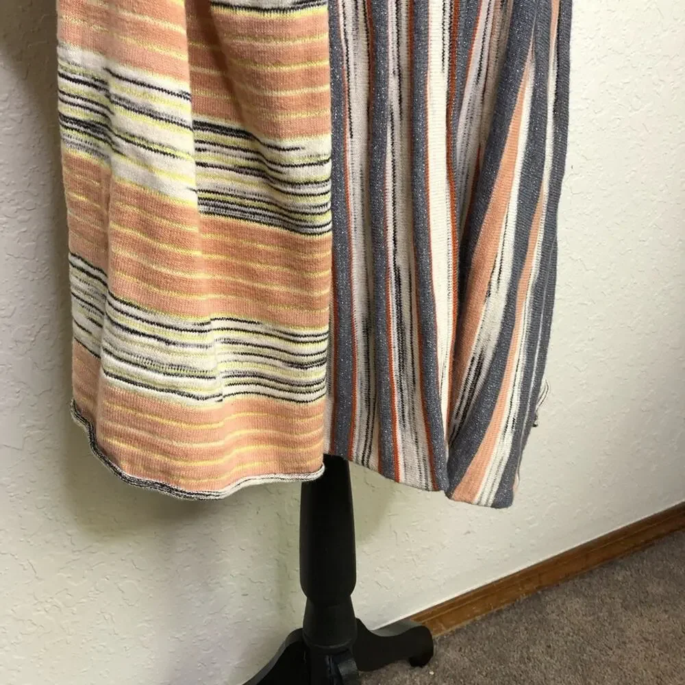Free People Horizon‎ white blue orange mixed stripe belted knit dress size Small